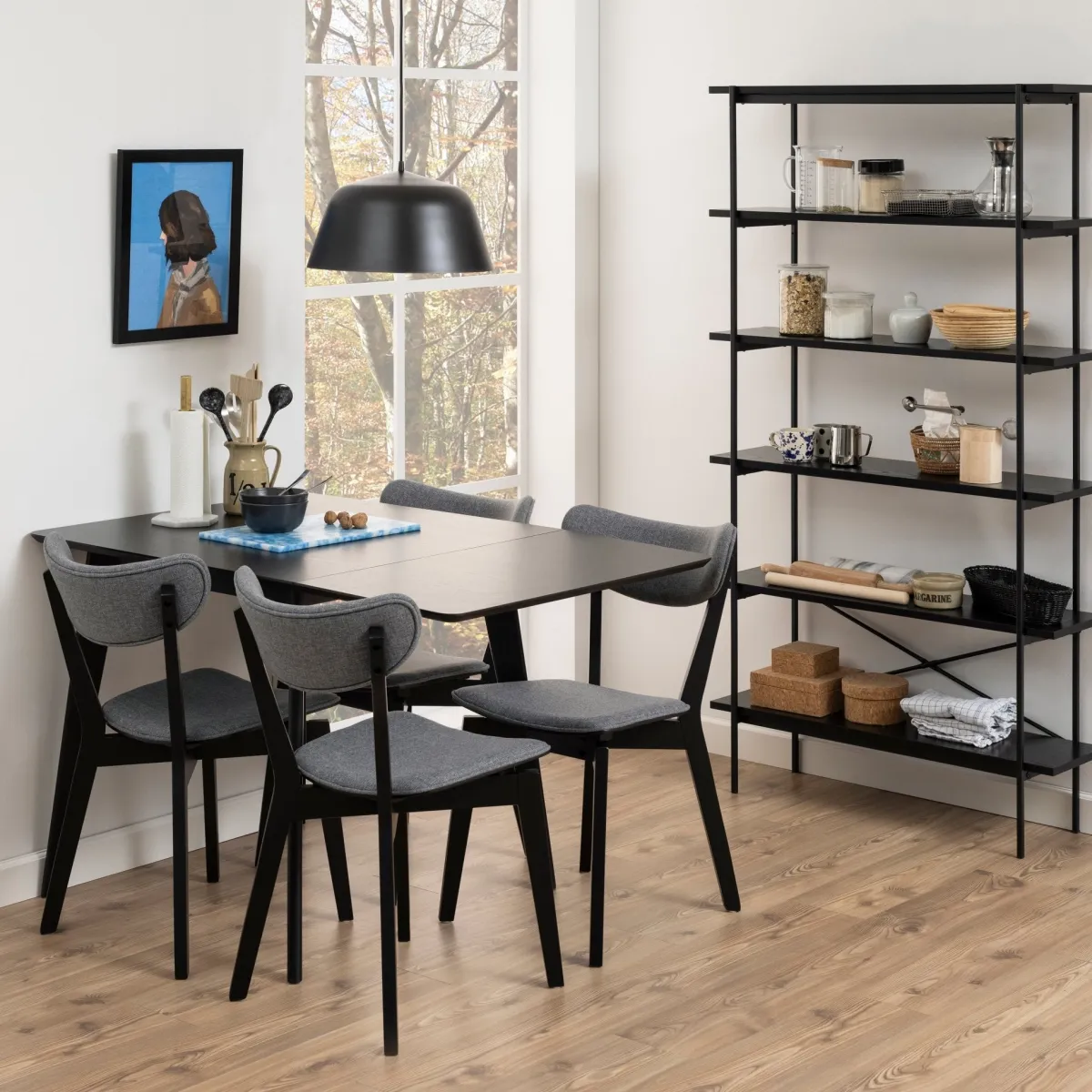 Nimara Rickie - Sort klap ud spisebord med tillægsplade i sortlakeret egefiner - 80/120 x 80 cm* Spiseborde