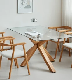 Nimara Sidney - Glas spisebord med ben i massiv egetræ 150x90 cm* Spiseborde