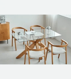 Nimara Sidney - Glas spisebord med ben i massiv egetræ 150x90 cm* Spiseborde
