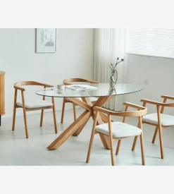 Nimara Sidney - Glas spisebord med ben i massiv egetræ 175x90 cm* Spiseborde