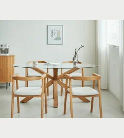 Nimara Sidney - Glas spisebord med ben i massiv egetræ 175x90 cm* Spiseborde
