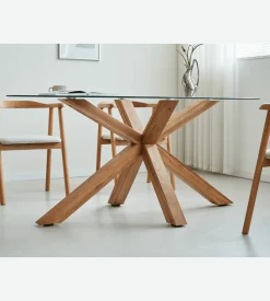 Nimara Sidney - Glas spisebord med ben i massiv egetræ 175x90 cm* Spiseborde