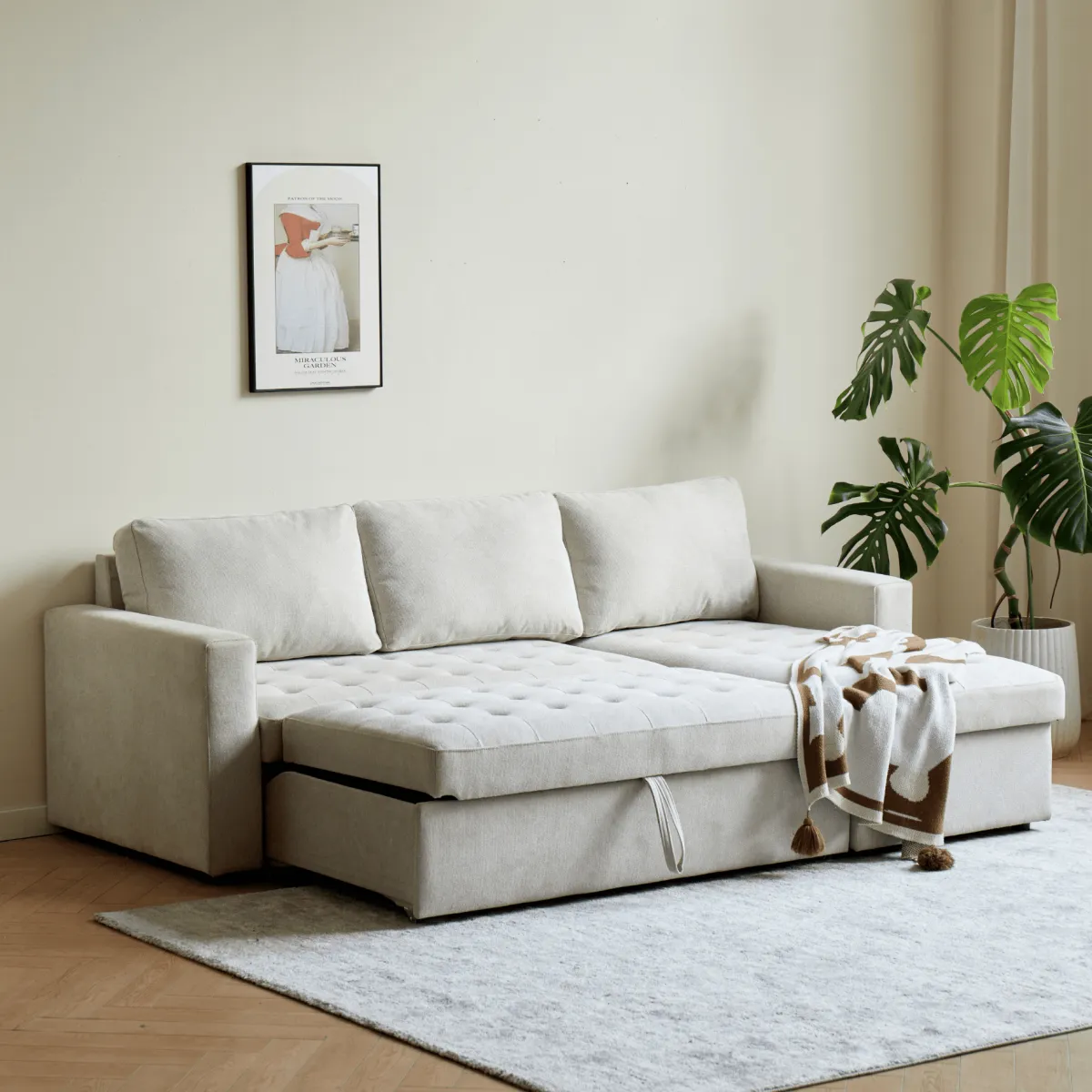 Nimara Sinus beige sovesofa med vendbar chaiselong og opbevaring* Sofaer|Sovesofaer