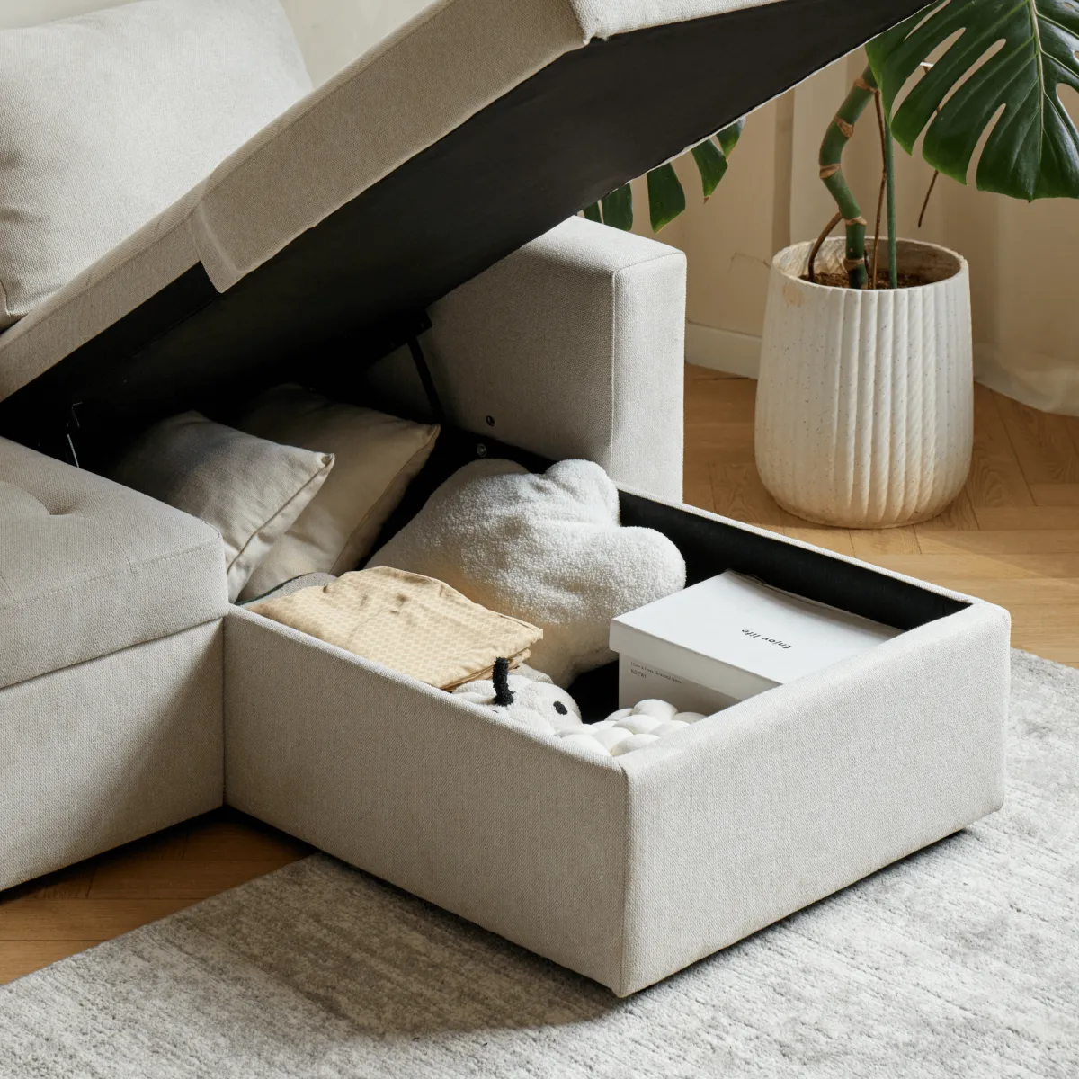 Nimara Sinus beige sovesofa med vendbar chaiselong og opbevaring* Sofaer|Sovesofaer