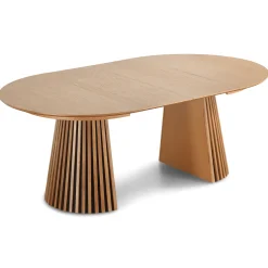 Nimara Spisebordssæt - Lewis lamel spisebord Ø120 cm med udtræk i egefiner + 6 x Jenna spisebordsstole i beige* Spisebordssæt