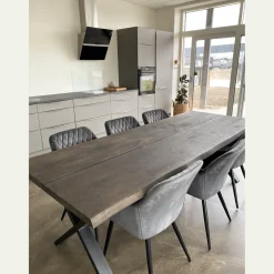 Nimara Susan plankebord - 240x95 cm - i smoked eg med krydsben - (Forberedt til tillægsplader)* Spiseborde
