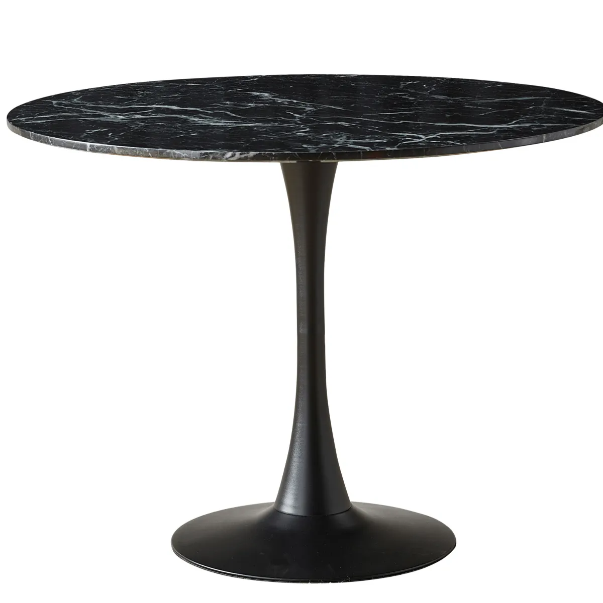 Nimara Zander - Rundt sort marmor-look spisebord med trompetfod - Ø100 cm* Spiseborde